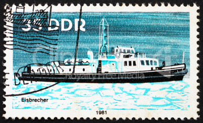 Postage stamp GDR 1981 Ice Breaker, River Boat