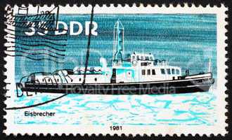 Postage stamp GDR 1981 Ice Breaker, River Boat