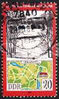 Postage stamp GDR 1981 View and Map of Branitz Park, Cottbus, Ge
