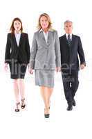 businessman and businesswoman walking