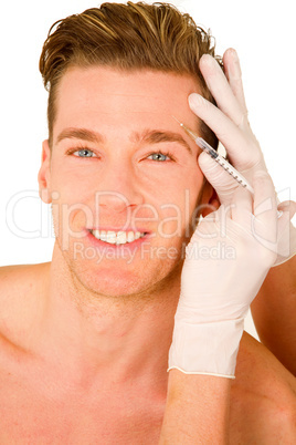 young man doing botox injections