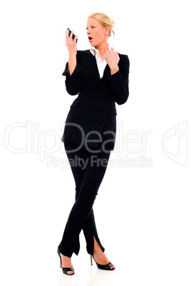 portrait of a young caucasian businesswoman talking on the phone