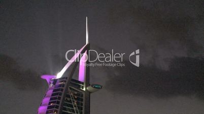 Burj al Arab hotel lights on top of the hotel