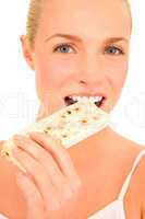 woman eating nougat