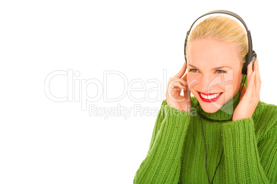 woman listening music with headphones