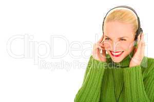 woman listening music with headphones