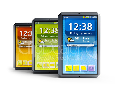 set of touchscreen smartphones