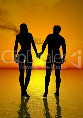 Young lovers by sunset