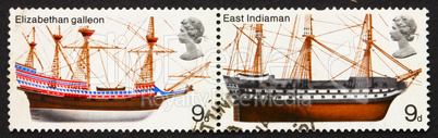 Postage stamp GB 1969 Elizabethan Galleon and East Indiaman, Bri