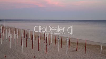 Beach tents at sunset