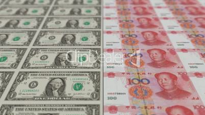 Printing Money Animation,1 dollar and 100 RMB bills