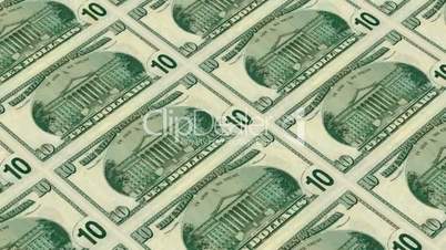 back of 10 dollar bills,Printing Money Animation.