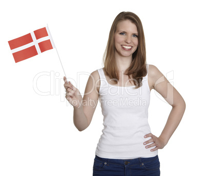Attractive woman shows flag of Denmark
