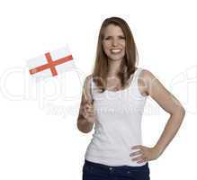 Attractive woman shows flag of England