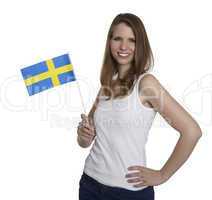 Attractive woman shows flag of Sweden