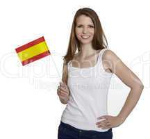 Attractive woman shows flag of Spain