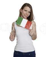 Attractive woman shows flag of Italy