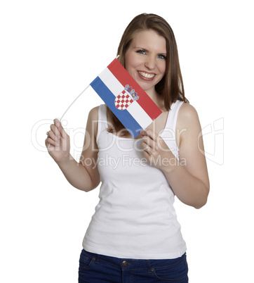Attractive woman shows flag of Croatia