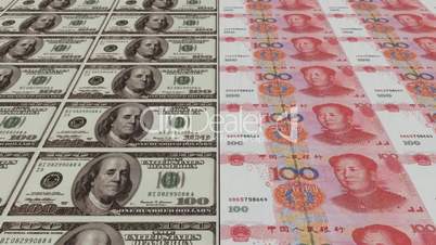 Printing Money Animation,100 dollar and 100 RMB bills