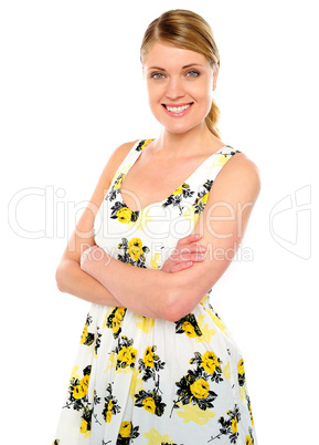 Pretty lovely lady posing with folded arms