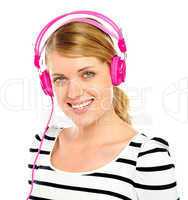 Attractive cheerful woman enjoying music