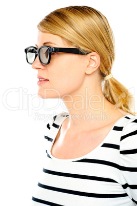 A young beautiful woman wearing sunglasses