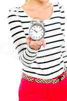 Cropped image of a woman holding alarm clock