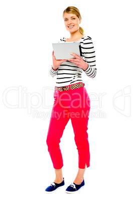 Woman holding tablet computer