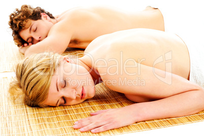 Attractive young couple at spa