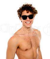 Shirtless guy with sunglasses, closeup
