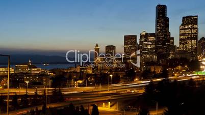 Seattle Sunset Interstate Traffic