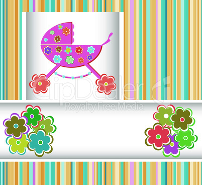 Stroller of flowers for girls. vector invitation