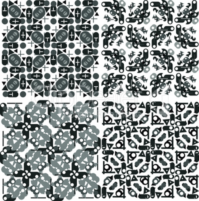 Set of 4 seamless patterns. Monochrome geometrical patterns. Vector illustration