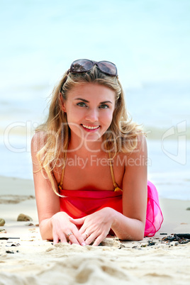 pretty woman in bikini and glasses