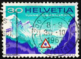 Postage stamp Switzerland 1967 San Bernardino Road Tunnel