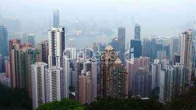 skyline of Hong Kong city from victoria peak. day to night.  time lapse