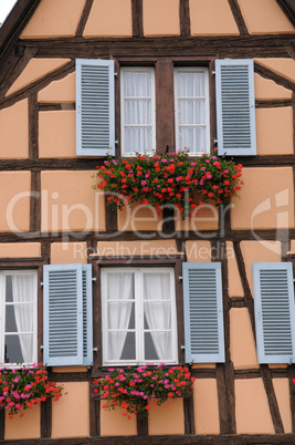 France, Alsace, picturesque old house in Eguisheim