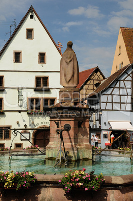 France, Alsace, picturesque old house in Eguisheim