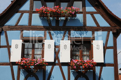 France, Alsace, picturesque old house in Eguisheim