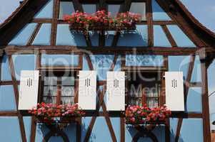 France, Alsace, picturesque old house in Eguisheim