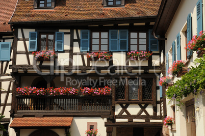 France, Alsace, picturesque old house in Eguisheim