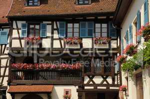 France, Alsace, picturesque old house in Eguisheim