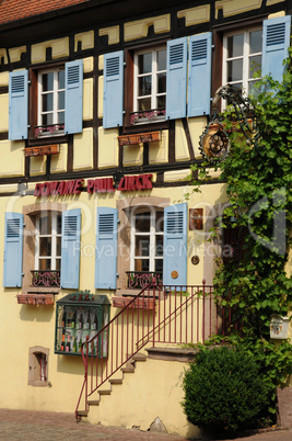 France, Alsace, picturesque old house in Eguisheim