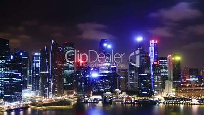 Cityscape at night. Time lapse. Singapore