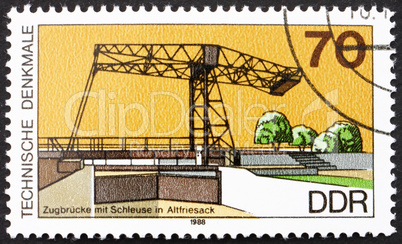 Postage stamp GDR 1988 Ship Lift and Bridge, Altfriesack