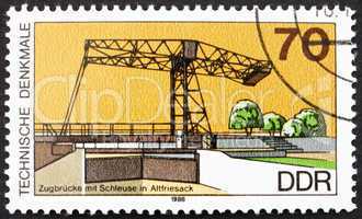 Postage stamp GDR 1988 Ship Lift and Bridge, Altfriesack
