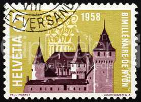 Postage stamp Switzerland 1958 Nyon Castle and Corinthian Capita
