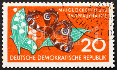 Postage stamp GDR 1959 Lily of the Valley and Butterfly, Nature