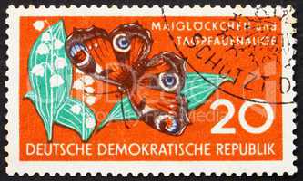 Postage stamp GDR 1959 Lily of the Valley and Butterfly, Nature