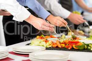 Business catering people take buffet food